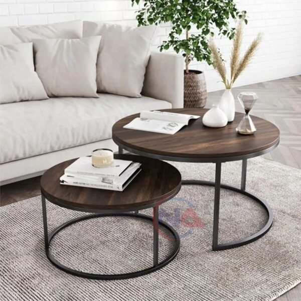 Metal Nesting Coffee Table Set of 2 Modern Stackable Center Table with Natural Antique Finish and Sturdy Metal Frame for Living Room Bedroom or Apartments