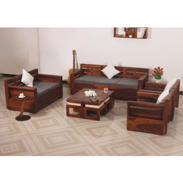 MirageMingle Handcrafted Sheesham Wood Sofa- Space-Efficient | Customizable | Easy Assembly | 12-Monyth Warrentys(3+1+1) (Five Seater)
