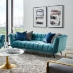 Modway Adept Contemporary Mid-Century Modern Velvet Fabric Upholstered Tufted Sofa In Sea Blue - 3 Seater