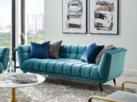 Modway Adept Contemporary Mid-Century Modern Velvet Fabric Upholstered Tufted Sofa In Sea Blue - 3 Seater