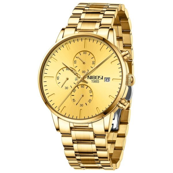 NIBOSI Men's Watches Analog Minimalist Black Dial Watch for Man Business Chronograph Casual Watches Stainless Steel Strap Date