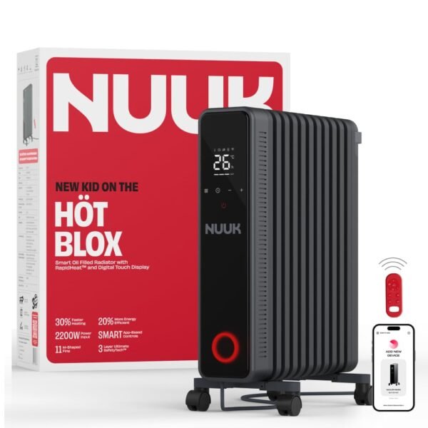 NUUK HÖT BLOX Smart OFR | Free Storage Bag | Remote Control & Smart App | Up to 20% Energy Savings | 30% Faster Heating | 11 M-Shaped Fins | 2200W Power | 4 Heat Modes | Oil Heater For Home