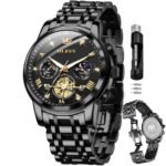 OLEVS Mens Chronograph Watch Gold Silver Stainless Steel Chain Quartz Wrist Watches Business Dress Waterproof Luminous Date Watch