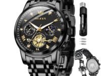 OLEVS Mens Chronograph Watch Gold Silver Stainless Steel Chain Quartz Wrist Watches Business Dress Waterproof Luminous Date Watch