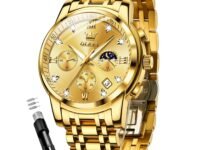 OLEVS Mens Watches Chronograph Diamond Quartz Date Calendar Moon Phase Luxury Two Tone Stainless Steel Waterproof Luminous Business Wrist Watch