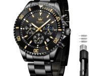 OLEVS Watches for Men Chronograph Business Wrist Watches Analog Quartz Moon Phase Stainless Steel Waterproof Luminous Dress Watches