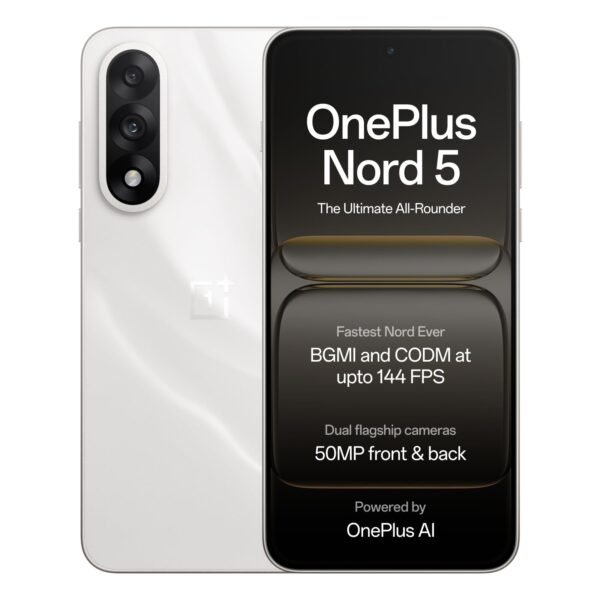 OnePlus Nord 5 | Snapdragon 8s Gen 3 | Stable 144FPS Gaming | Dual 50MP Flagship Camera | Powered by OnePlus AI | 8GB + 256GB | Marble Sands