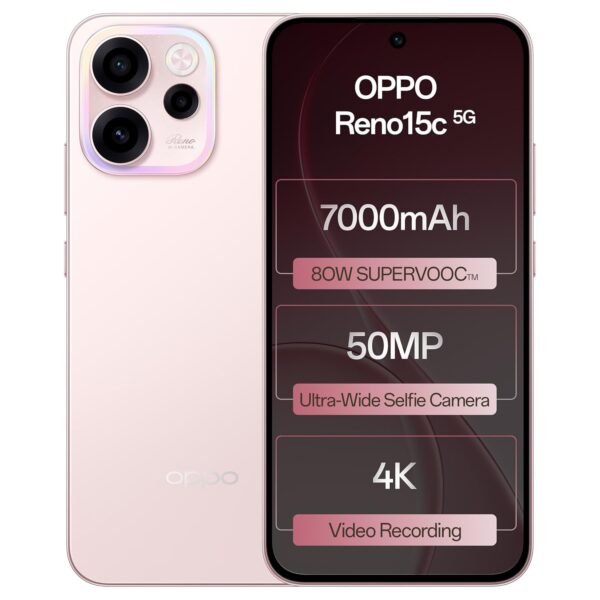 Oppo Reno15c 5G (Afterglow Pink, 12GB RAM, 256GB Storage) with No Cost EMI/Additional Exchange Offers