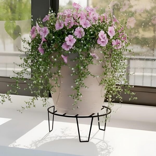 Orion | Round Plant Stands for Balcony Rust Proof Flower Pot Stand Galvanized Metal with 7 Layer Coating (Set of 1)