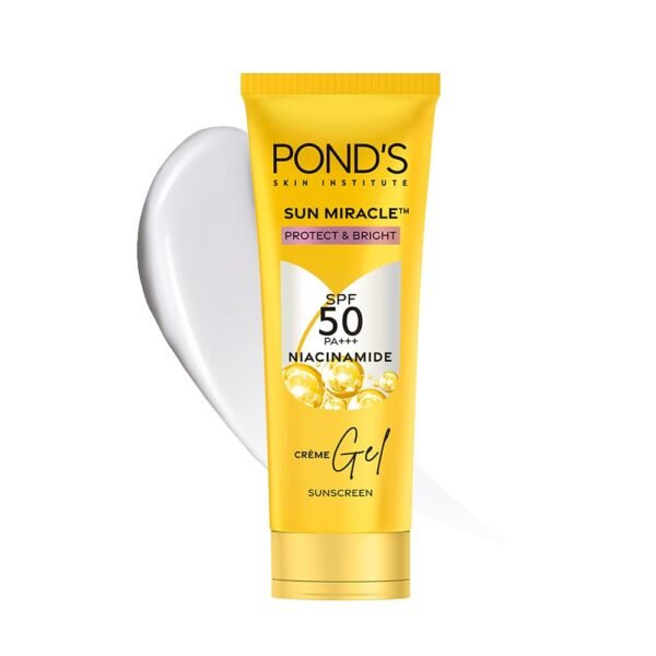 POND’S Sun Miracle SPF 50 PA+++ Crème Gel Sunscreen -Protect & Bright, With 3% Niacinamide, Fade Dark Spots in 4 Weeks, Lightweight, No White Cast 12g