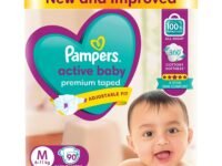 Pampers Active Baby Taped Diapers, Medium size diapers, (6-11kg) 90 count,taped style custom fit