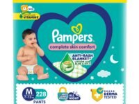 Pampers Complete Skin Comfort Pants| Pant style Diaper Medium, 228 count| Anti-Rash blanket lotion with Vit E and Aloe Vera | All night protection with leak proof technology(76 Count, Pack of 3)