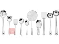 Parage Stainless Steel 10 Pieces Cooking Spoons Set, Contains Ladle, Turner, Strainer, Rice Spoon, Oval Spoon, Serving Spoon, Kitchen Cooking Essential Set for Home, 10 Pcs