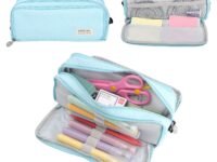 Pencil Case, Cute Pen Pencil Case with Double Zippers Closure Stationery Supplies Pen Pencil Pouch with Compartments for Middle High School Student Kids Boy Girl Teen Adult Blue