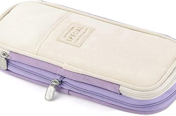 Pencil Pouch Durable Canvas Case with Zipper Portable Pen Case for School & Office Supplies, Large Capacity Pack of 1 (Cotton Purple)