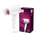 Philips India's No.1 Hair Styling Brand - Foldable Hair Dryer 1200W,Fast Blow Dry, 2 Heat Settings, ThermoProtect Tech, Travel-Friendly, Quick Dry, Frizz Control,For Indian Hair,HP8120/00 Pink,White