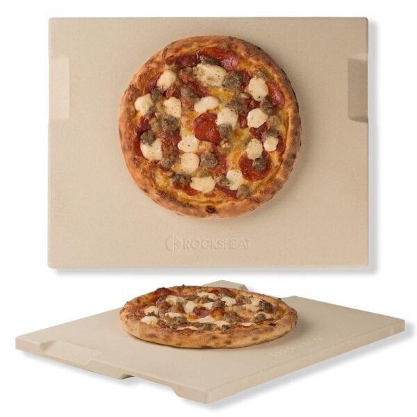 Pizza Stone 12" x 15" Rectangular Baking & Grilling Stone, Perfect for Oven, BBQ and Grill. Innovative Double - faced Built - in 4 Handles Design