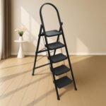 Plantex Hercules Pro 5-Step Foldable Ladder for Home with 150 kg Load Capacity/Heavy-Duty Steel Ladder/Anti-Slip Wide Step/Strong, Stable & Multi-Purpose (Black)
