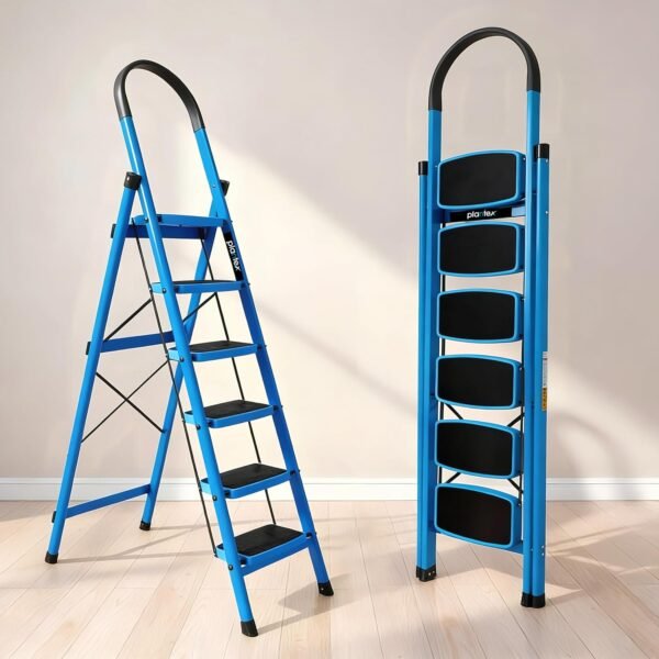 Plantex Premium 6 Step Ladder/Steel Ladder for Home Use/Wide Anti Skid Step Ladder/Non-Slip Handgrip(Blue & Black)