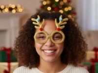 PoPo Toys Christmas Glasses Photo Booth Props, Fun Party Accessories for Adults, Colorful Christmas Party Decorations, Holiday Celebration Eyewear | Horn Prop