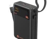 Portronics 65W Ignis 65 20000mAh Fast Charging Powerbank with in-Built Type C Cable for Android Smartphones, iPhones, ipads, Tablets & Macbooks, Type C PD Port, LED Display, Strong Lanyard (Black)