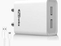 Portronics Adapto 66 2.4A 12w Dual USB Port 5V/2.4A Wall Charger,Comes with 1M Micro USB Cable, USB Wall Charger Adapter for iPhone 11/Xs/XS Max/XR/X/8/7/6/Plus(White)