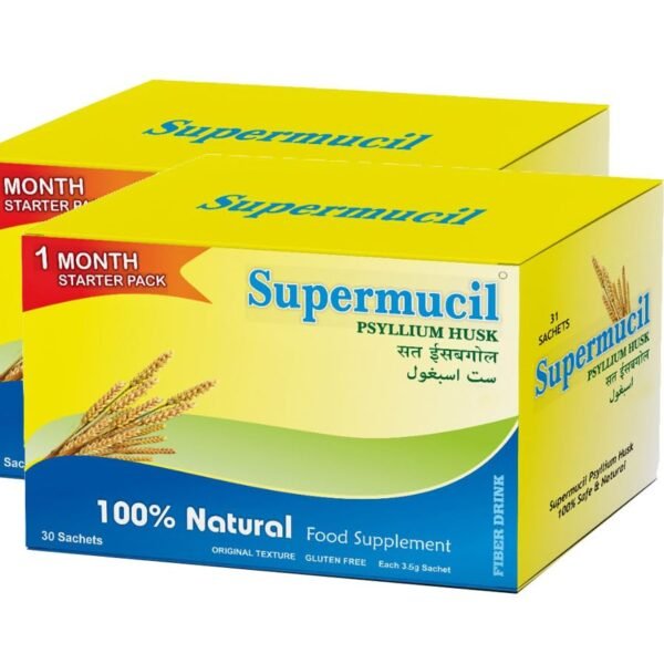 Psyllium Husk (Sat Isabgol) Sachets: 2 Month Pack: 30 X 2 = 60 Sachets (3.5 Grams each) (210 Grams)