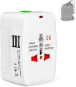 RECLUSE Universal Travel Adapter All in One Worldwide Travel International Plug Fast Charger Adapter and Wall Charger with 2 USB Ports Compatible with Smart Phone, Laptop, Mobile, Camera, Tablet