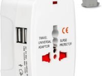 RECLUSE Universal Travel Adapter All in One Worldwide Travel International Plug Fast Charger Adapter and Wall Charger with 2 USB Ports Compatible with Smart Phone, Laptop, Mobile, Camera, Tablet