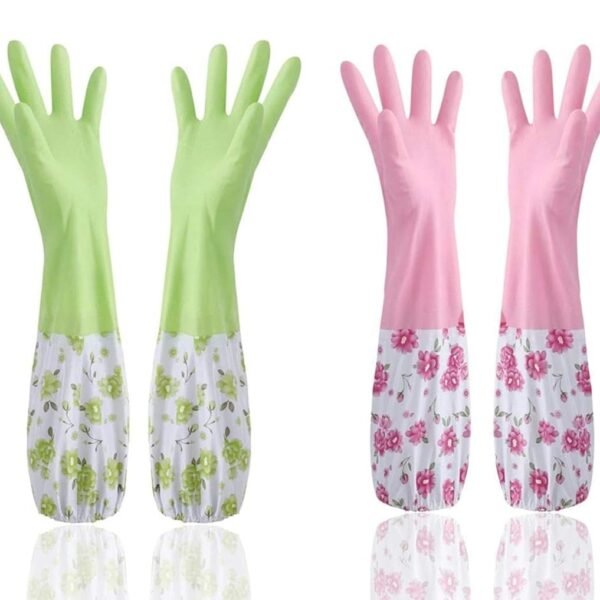 Reusable Waterproof Household Latex Hand Gloves for Kitchen Dish Washing Laundry Cleaning Gardening and Sanitation, pack of 2