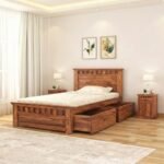 SONA ART & CRAFTS Kuber Solid Sheesham Wood Single Bed (78x36) Furniture with Two Drawer Storage for Bedroom Solid Wood Bed Single Size Palang Wooden Cot Hostel Bed Living Room (Natural Finish)
