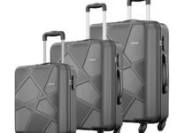 Safari Medium Polypropylene (Pp) Pentagon Hardside Small, & Large Size Spinner 4 Wheels Cabin & Check-in Luggage Set of 3 Suitcase Trolley Bags for Travel-Dark Grey Color,55Cm,66Cm&75Cm,H-54 Cm