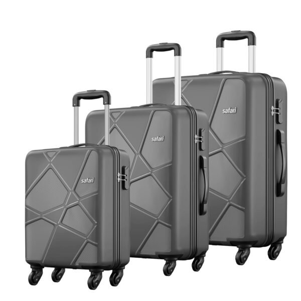 Safari Medium Polypropylene (Pp) Pentagon Hardside Small, & Large Size Spinner 4 Wheels Cabin & Check-in Luggage Set of 3 Suitcase Trolley Bags for Travel-Dark Grey Color,55Cm,66Cm&75Cm,H-54 Cm