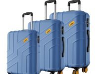 Safari Stratos 8 Wheels Set of 3 Trolley Bags, Hard Case Polycarbonate, 360º Wheeling Carry on & Check-in Luggage for Men & Women, Suitcase for Travel, Trolley Bags for Travel, Steel Blue