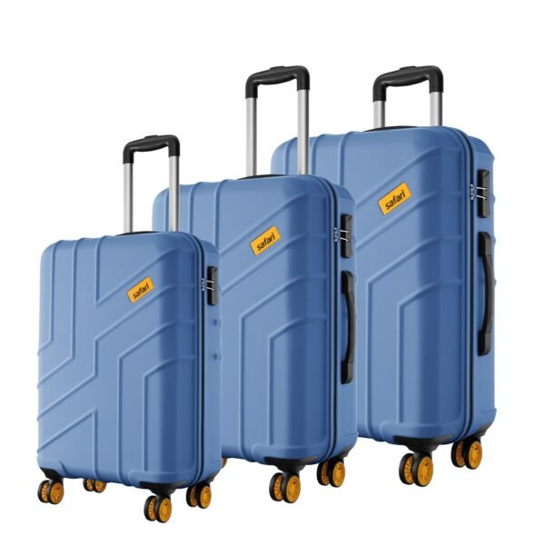 Safari Stratos 8 Wheels Set of 3 Trolley Bags, Hard Case Polycarbonate, 360º Wheeling Carry on & Check-in Luggage for Men & Women, Suitcase for Travel, Trolley Bags for Travel, Steel Blue
