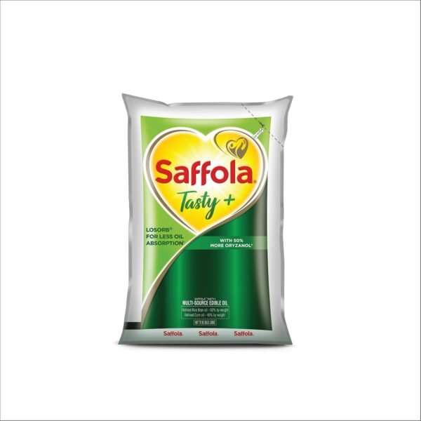 Saffola Tasty + Refined Cooking oil | Blended Rice bran & Corn oil | 50% More Oryzanol | 820 g Litre