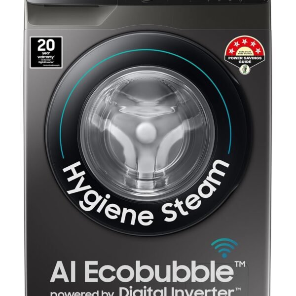 Samsung 8 kg, 5 star, AI Control, AI Eco Bubble, Wi-Fi, Digital Inverter, Motor, Fully-Automatic Front Load Washing Machine (WW80T504DAX1TL, Hygiene Steam, Inox)