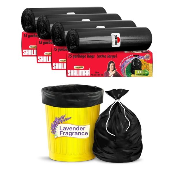Shalimar Premium (Lavender Fragrance) Scented Garbage Bags | Extra Large 30 X 37 Inches | 60 Bags (15 Bags X 4 Rolls) | Dustbin Bag/Trash Bag | (Black) - Perforated Box for Easy Dispensing