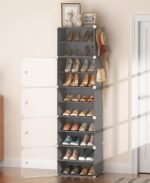 Shoe Rack Plastic for Home- Slipper Stand, Chappal Stand, Professional Multipurpose Printed Foldable Standing Comfort Runner Shoe Rack, Utility Shelf (Grey, 10 Shelf 5 Door)