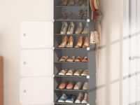 Shoe Rack Plastic for Home- Slipper Stand, Chappal Stand, Professional Multipurpose Printed Foldable Standing Comfort Runner Shoe Rack, Utility Shelf (Grey, 10 Shelf 5 Door)