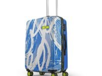 Skybags Medium Stroke Size Abs Hard Luggage (67 Cm)|Printed Luggage Trolley with 8 Spinner Wheels and in-Built Combination Lock|Unisex, Blue and White