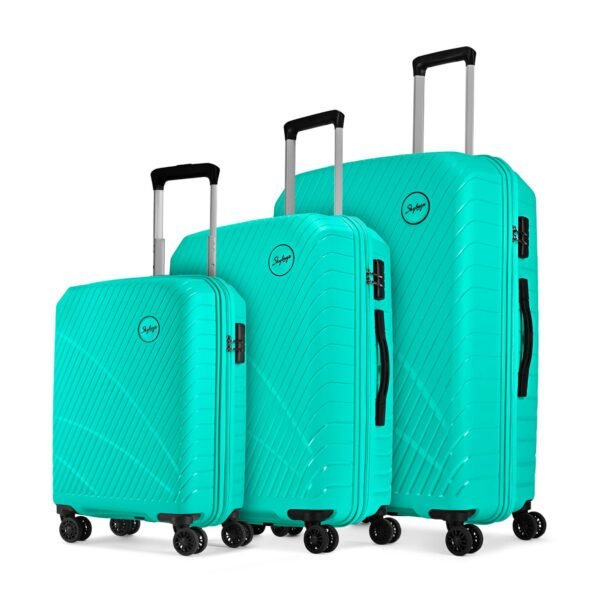Skybags Streax | Set of 3 (Cabin+Medium+Large) Trolley Bag, 55+66+76 Cm Hardside Luggage | 8 Wheels, Combination Lock | Polypropylene | Suitcase for Travel | 5 Year International Warranty | Turquoise