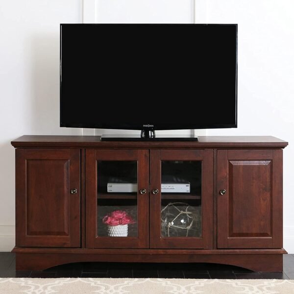Solid SHEESHAM Wood Universal Stand with Storage Cabinets for TV's Up to 65" Living Room Entertainment Center, 52 Inch, Traditional Brown (Walnut Finish)