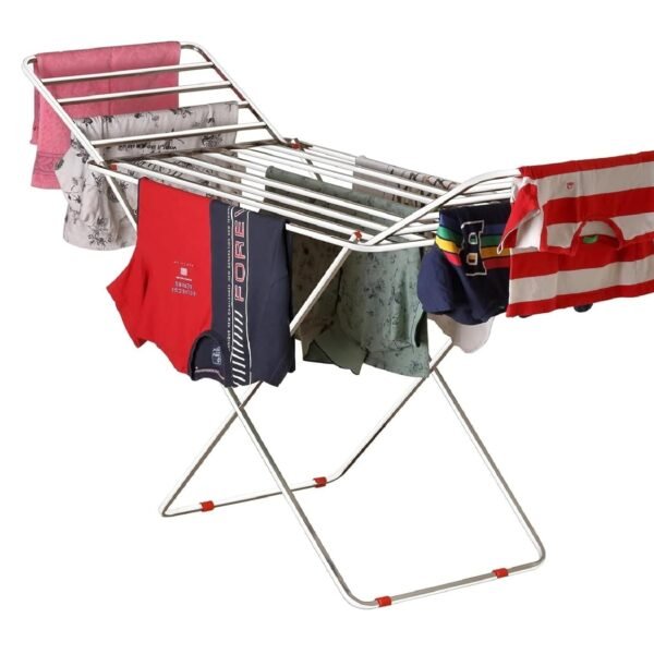 Stainless Steel Foldable Clothes Stand for Drying Double Rack Cloth Stands for Drying/Cloth Drying standSteel (Cross) (Square Pipes)
