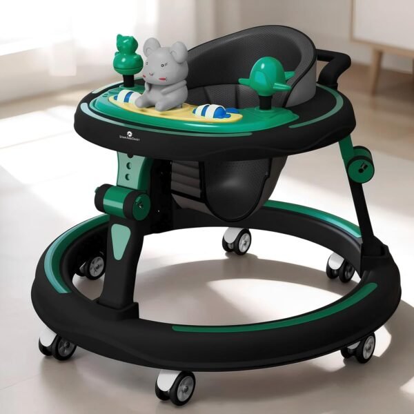 StarAndDaisy Baby Walkers for 6-24 Month Baby boy & Girl 360° Walker for Kids for 7 Level Height Adjustment, Baby Walker with Switchable Food & Musical Toy Tray -Green Black