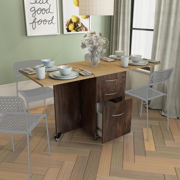 Studio Kook Dolce 4 Seater Engineered Wood Folding Dining Table (Brown, Junglewood, Matte Finish)