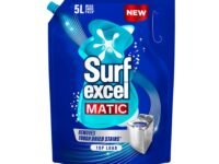 Surf Excel Matic Top Load Liquid Detergent 5L Refill Pouch, Specially designed to remove Tough Dried Stains, 1st time in Washing Machine