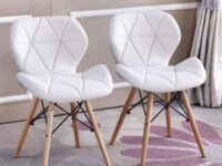 TIED RIBBONS Designer DSW Chair for Home, Living Room, Bed Room, Office, Side Chair, Accent Chair (Leather, White, Set of 2)