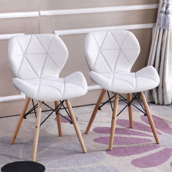 TIED RIBBONS Designer DSW Chair for Home, Living Room, Bed Room, Office, Side Chair, Accent Chair (Leather, White, Set of 2)