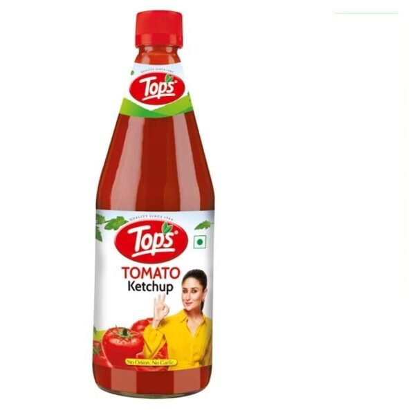 TOPS Tomato Ketchup No Onion No Garlic- 500 gm Glass Bottle|Made with the goodness of juicy hand-picked Tomatoes | No Added Colour & Flavour.
